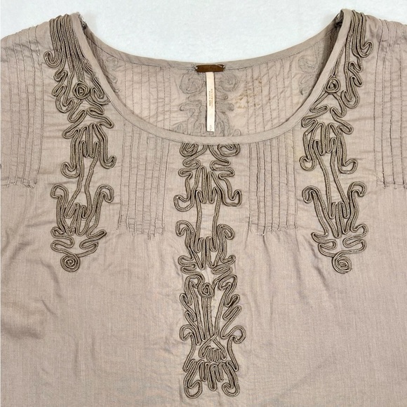 FREE PEOPLE Quills Neutral Hippie Embroidered 100% Cotton Crop Top‎ Size Small - Picture 4 of 14
